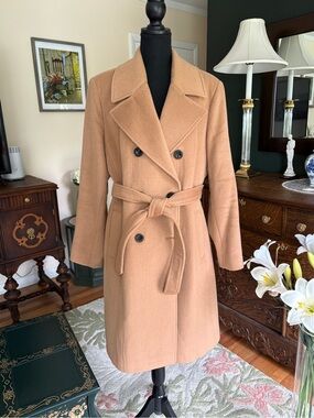 Anne Klein Wool Cashmere Blend Belted Peacoat Camel Tan Coat Women’s Size 18